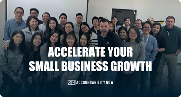 Accountability Now success story banner showcasing their team for small-business coaching website and automation upgrade carried out by CF Funnels