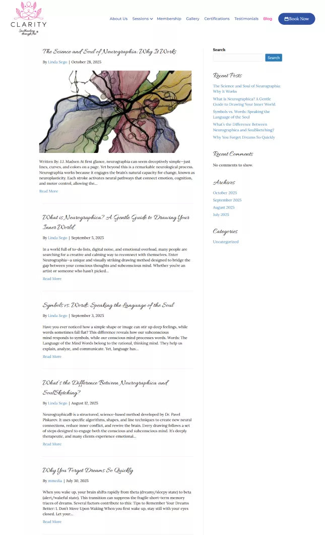 Screenshot highlighting updated service listings and streamlined session navigation created for SoulHealingβs website transformation.