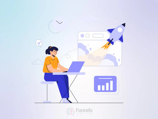 Graphic showing people on devices, likely related to funnel building.