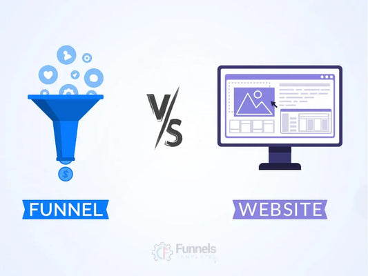 Illustration comparing a sales funnel and a website to show how each captures visitor interest.