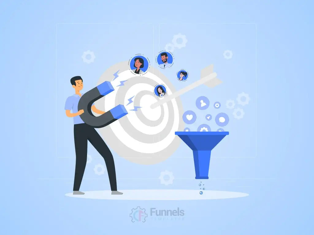a business person catching returning customers in a net, symbolizing the effective use of retargeting campaigns within a sales funnel.