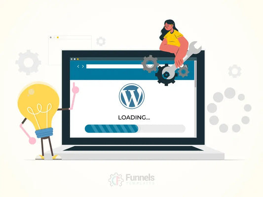 developer optimizing a computer screen with a speed meter, symbolizing WordPress site load time optimization for better performance.