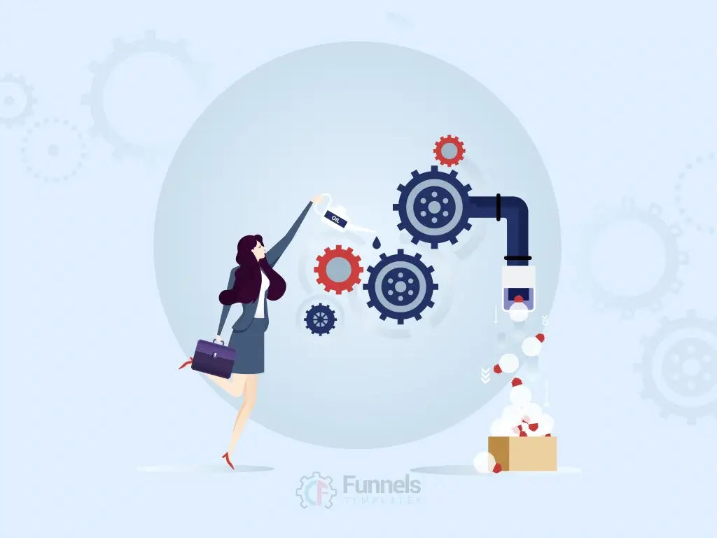 business person relaxing on an automated conveyor belt while tasks are handled by a machine, symbolizing the benefits of business automation