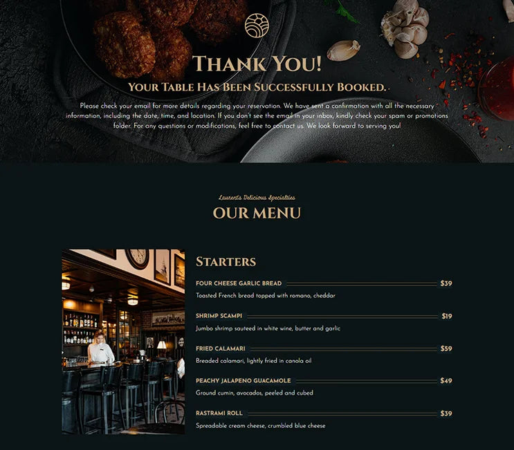 Booking Table - Thank You