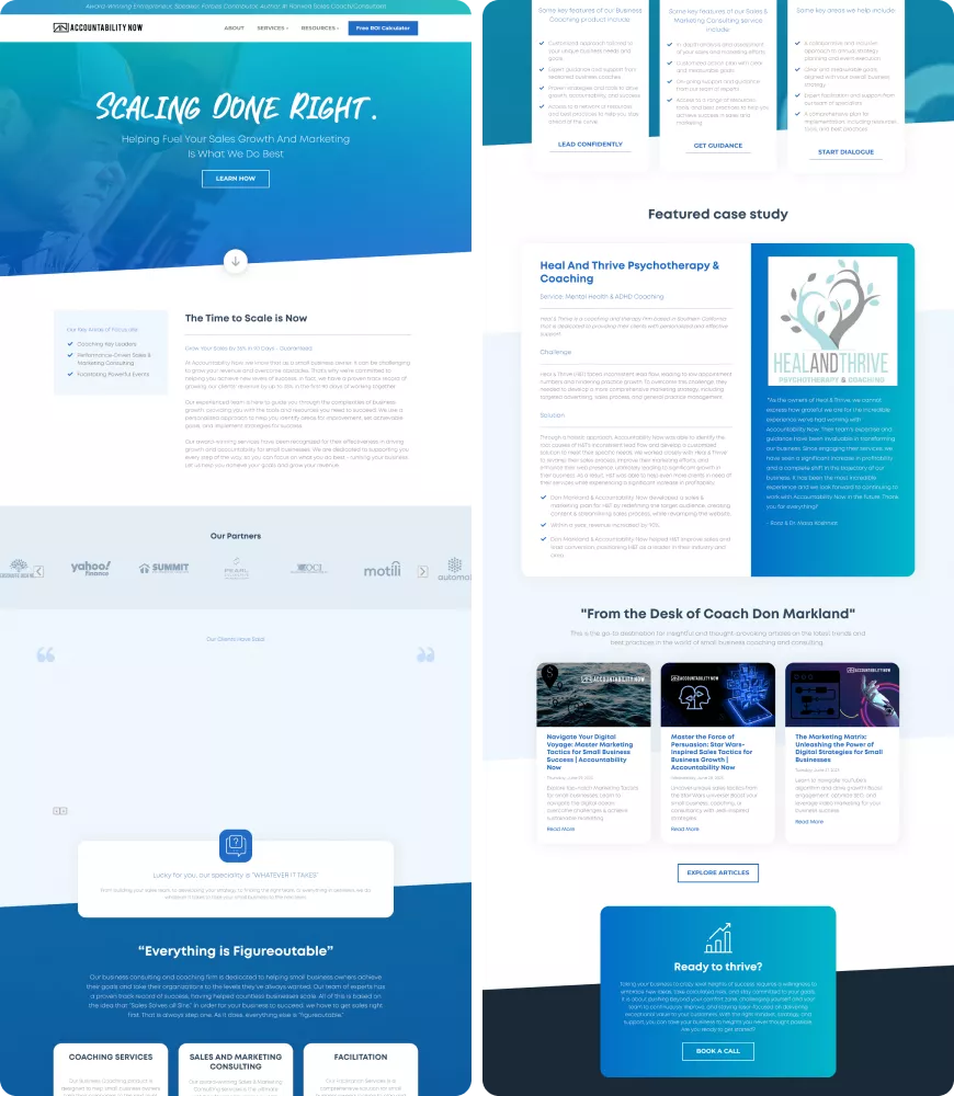 Old Accountability Now website design showcasing outdated layout, mixed typography, and unfocused content structure before the redesign.