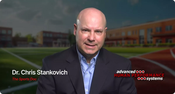 Success story banner for Advance Human Performance Systems featuring Dr. Chris Stankovich, highlighting WordPress and WooCommerce website upgrade by CF Funnels Templates.