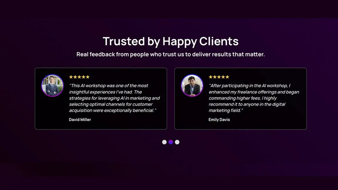SaaS – AI Marketing Workshop Registration - Happy Clients
