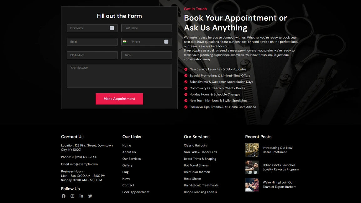Barbershop Men’s Grooming & Haircare Booking - Get in Touch