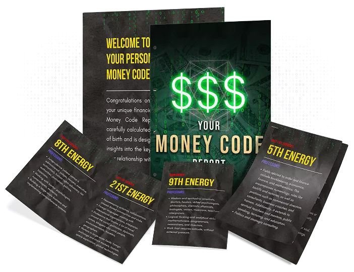 Product mockup of the Your Money Code report with customized energy cards designed for the Bastion LLC ClickFunnels funnel.