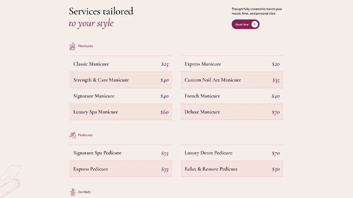 Beauty Appointment for Nail Salons - Services