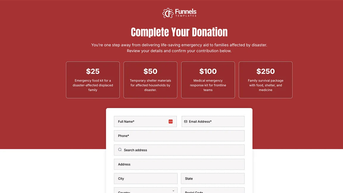 Disaster Relief Donation Checkout Page