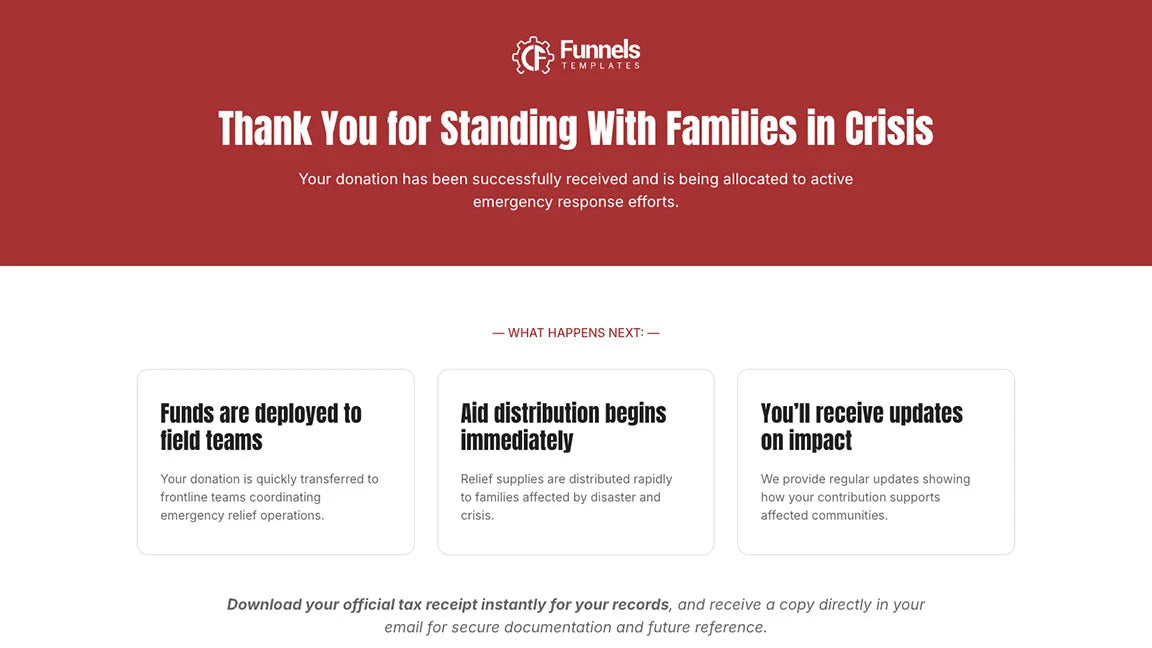 Disaster Relief Thank You Page