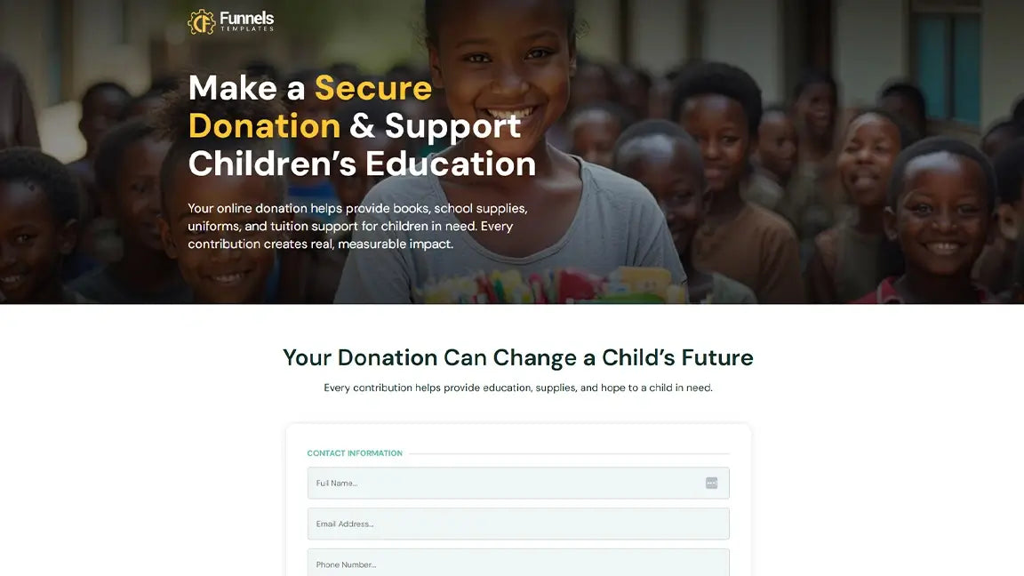 Donation Funnel for NGO – Children’s Education Support - Form