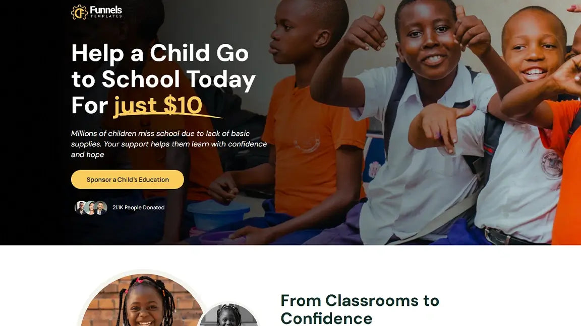 Donation Funnel for NGO – Children’s Education Support - Banner