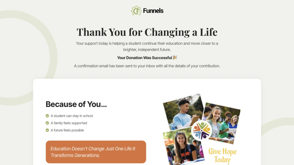 Education Scholarship Funnel Thank You