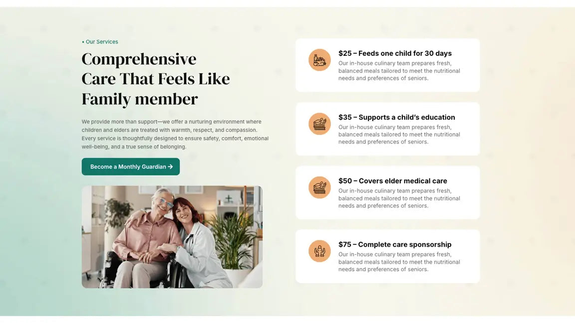 GoHighLevel Donation Funnel for Elder Care & Community Support Organizations - Our Services