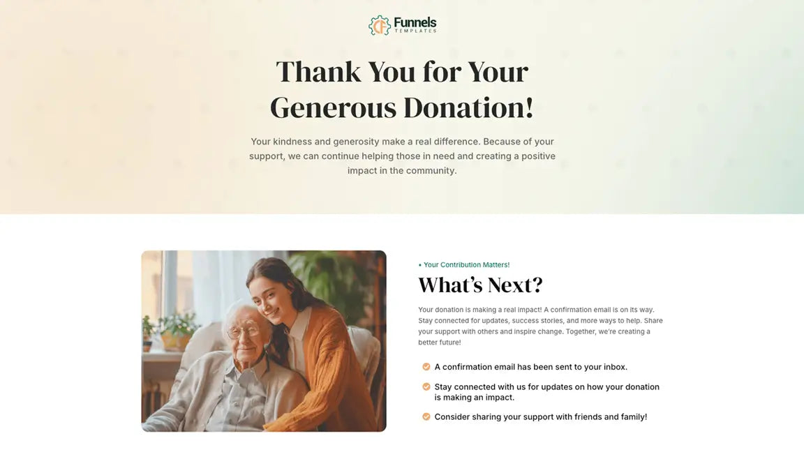 GoHighLevel Donation Funnel for Elder Care & Community Support Organizations - Thank You