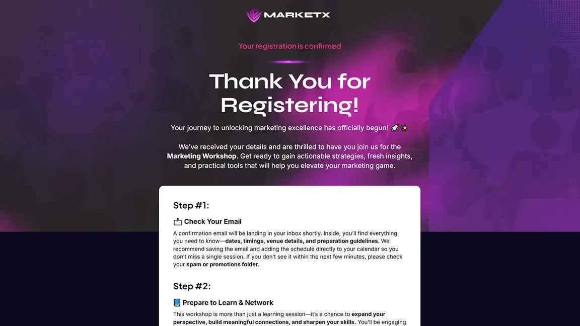 Thank you for Registering - Marketing Workshop