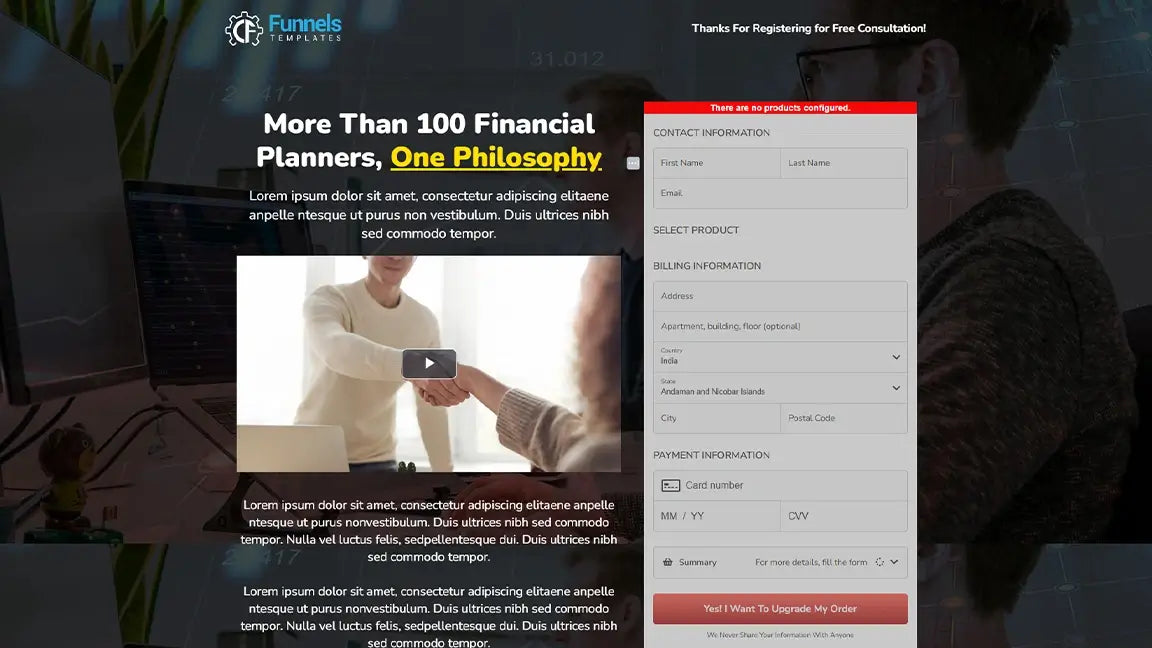 Financial Advisor Funnel for Finance Consultants - Order Page