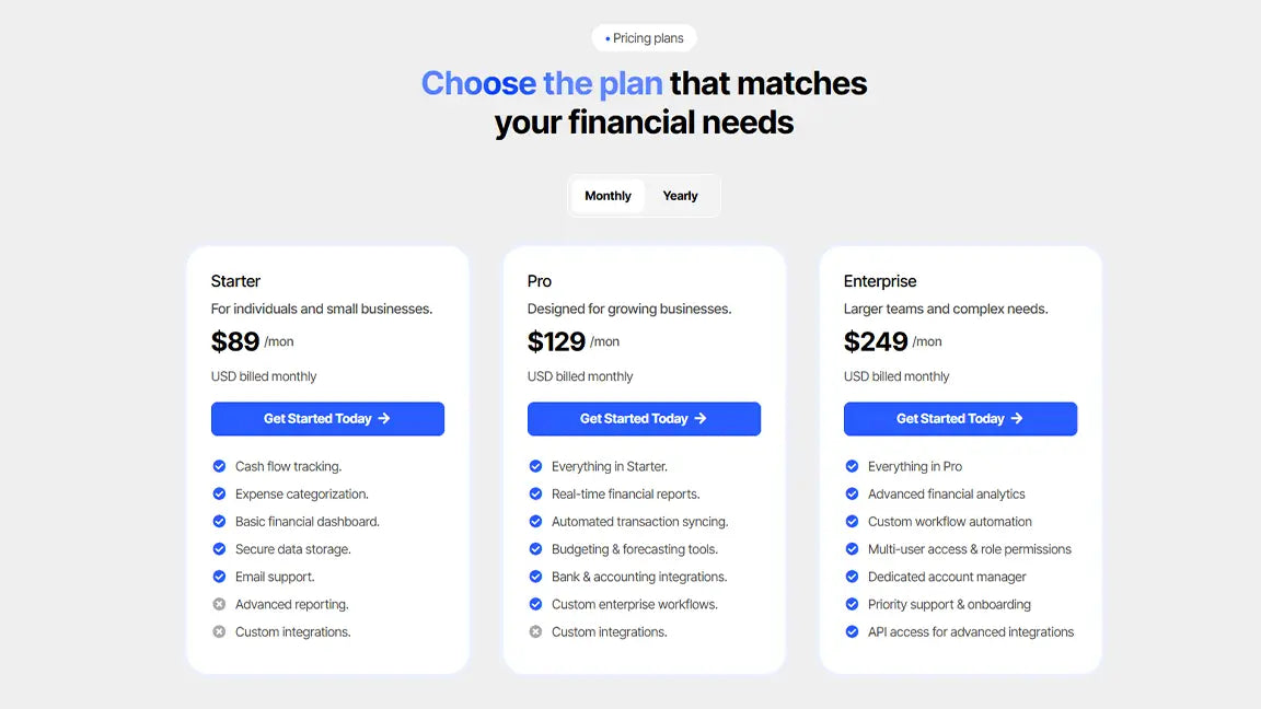 Financial Management Funnel for Finance SaaS & Budgeting Platforms - Pricing Plans