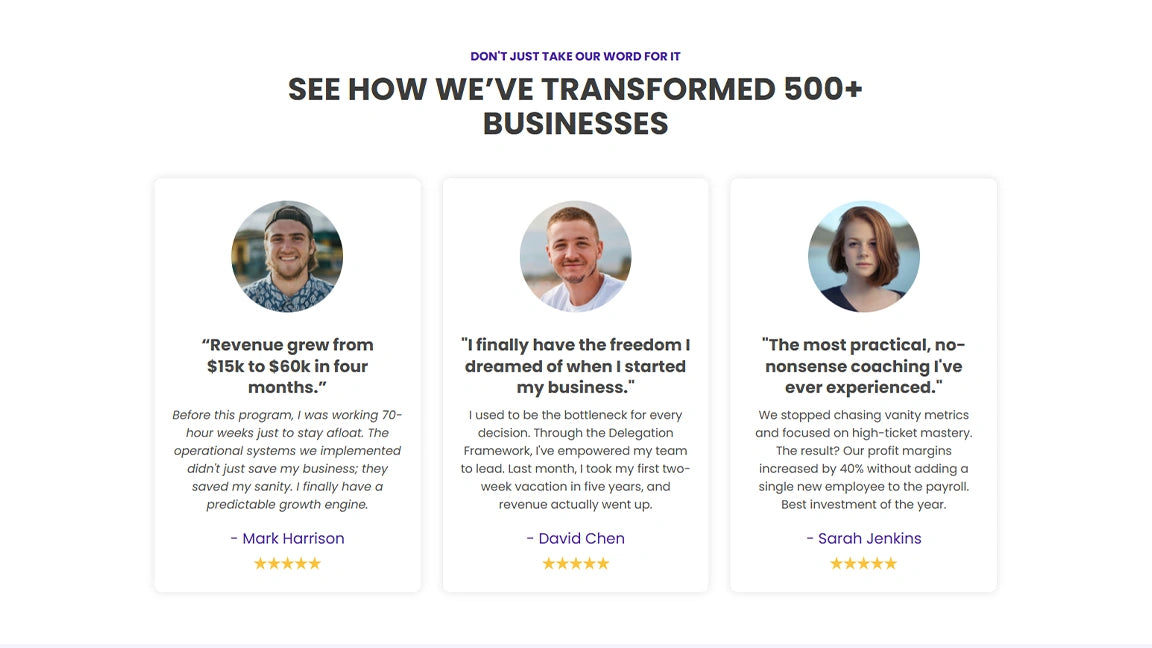 GoHighLevel Sales Funnel for Business Coaching - Testimonials