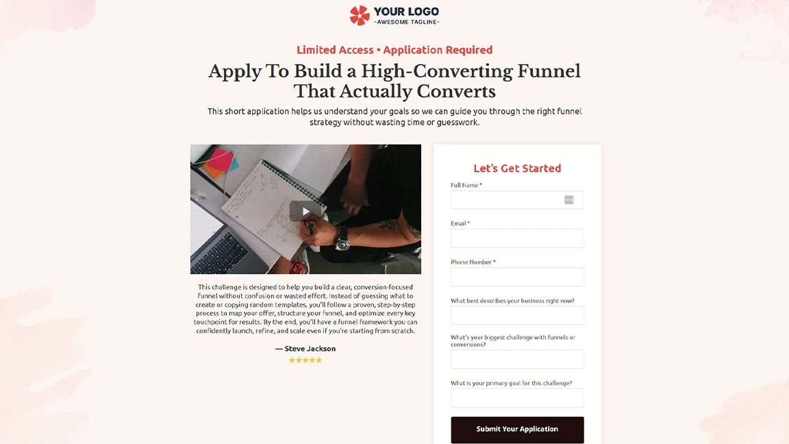 GoHighLevel Sales Funnel for Coaching - Application