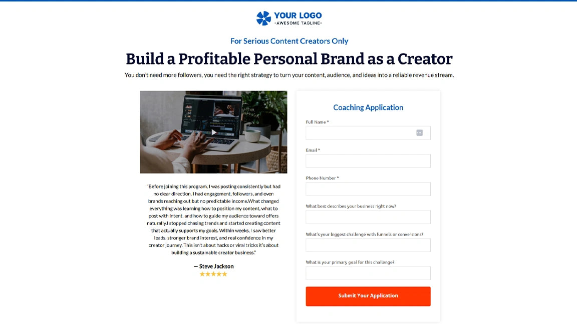 GoHighLevel Lead Generation Funnel for Creator Coaching - Application Form