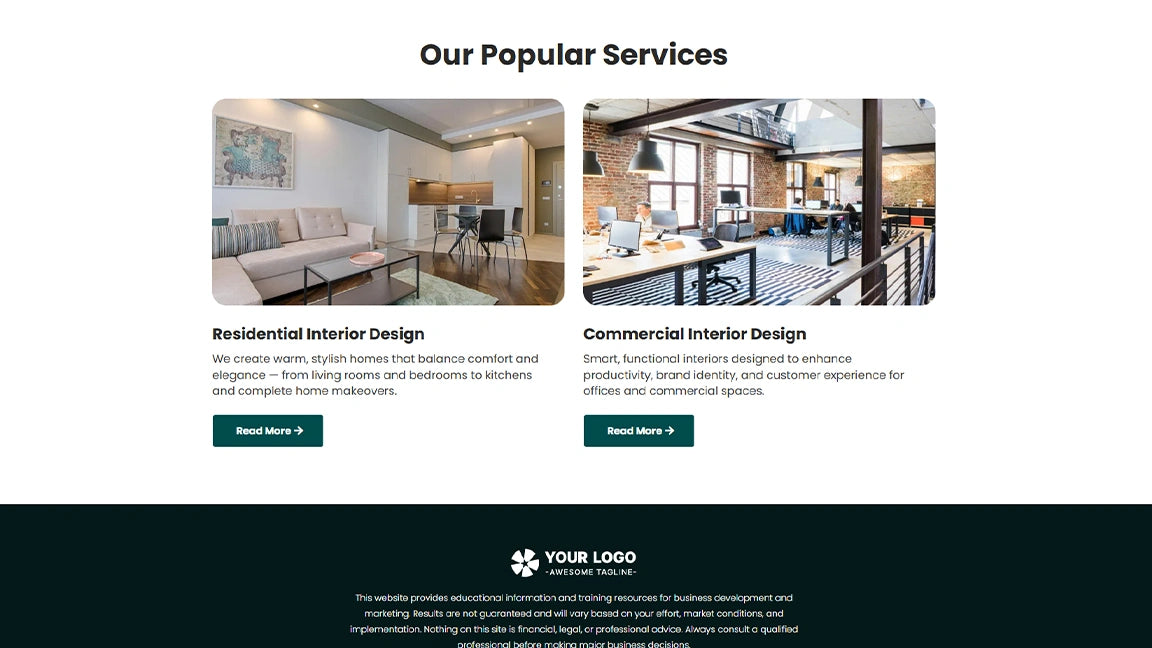 GoHighLevel Lead Generation Funnel for Interior Design - Our Popular Servises