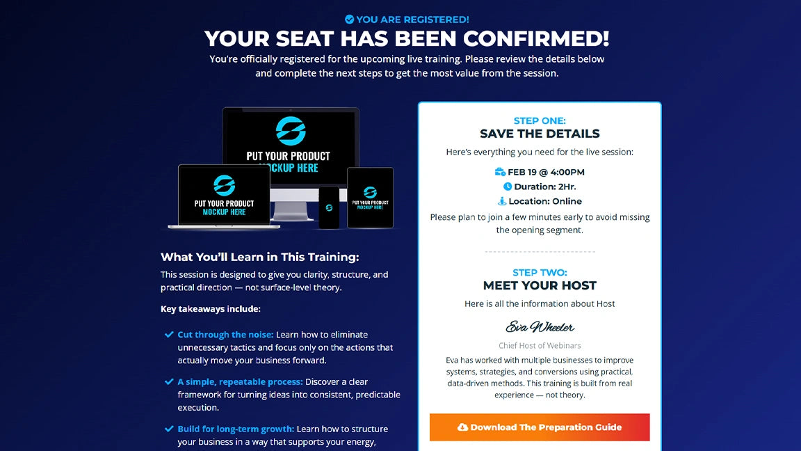 GoHighLevel Sales Funnel for Webinar - order Confirmation