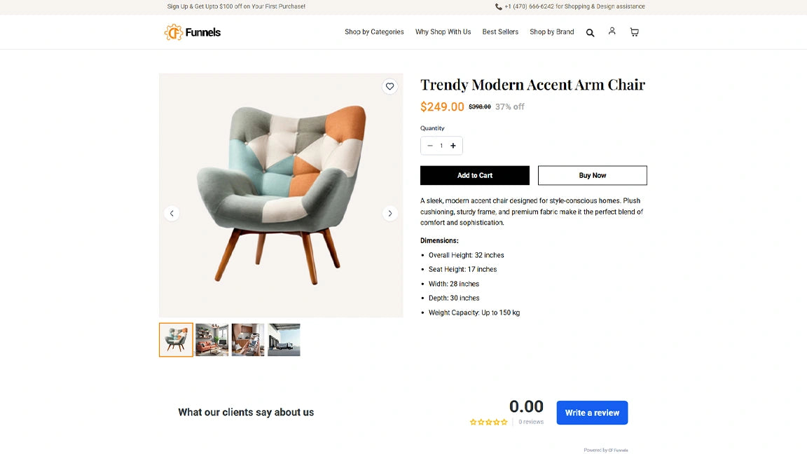 Home Decor eCommerce Funnel
 - Product Details