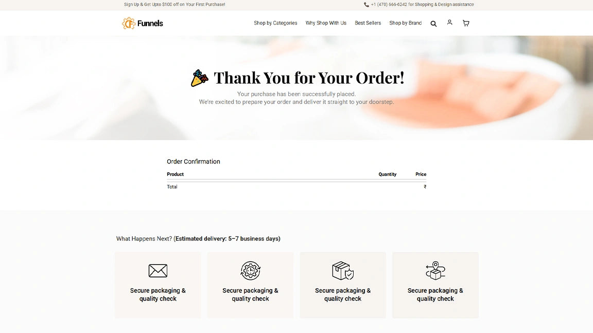 Home Decor eCommerce Funnel - Thank You