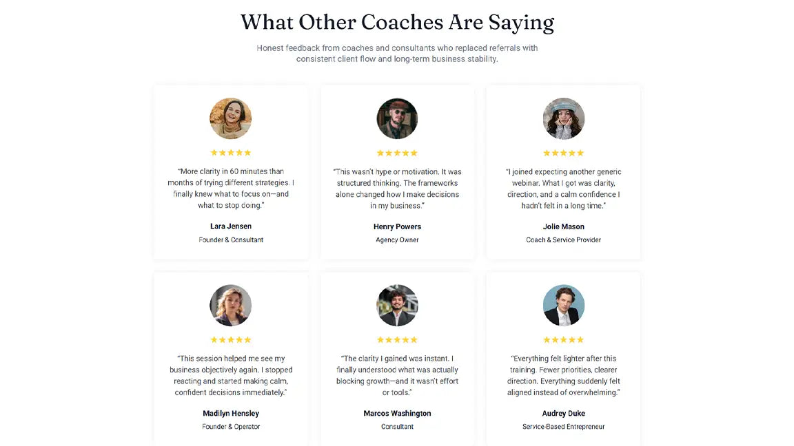 GoHighLevel Live Training Funnel for Coaching & Consulting - Testimonials