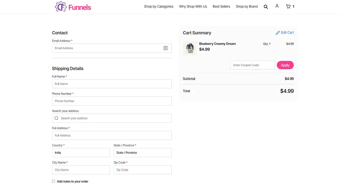 Ice Cream Checkout Page