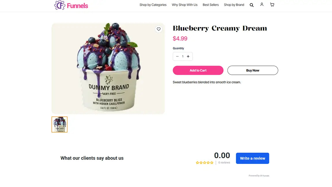 Ice Cream Product Details Page