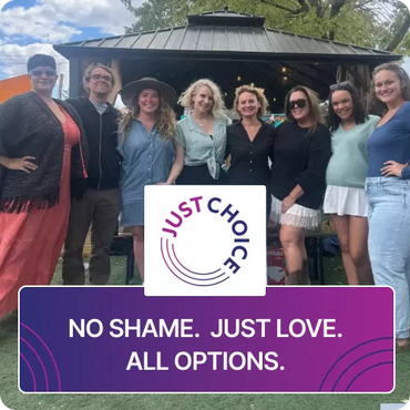Just Choice success story banner featuring their team for community support and abortion awareness carried out by CF Funnels.