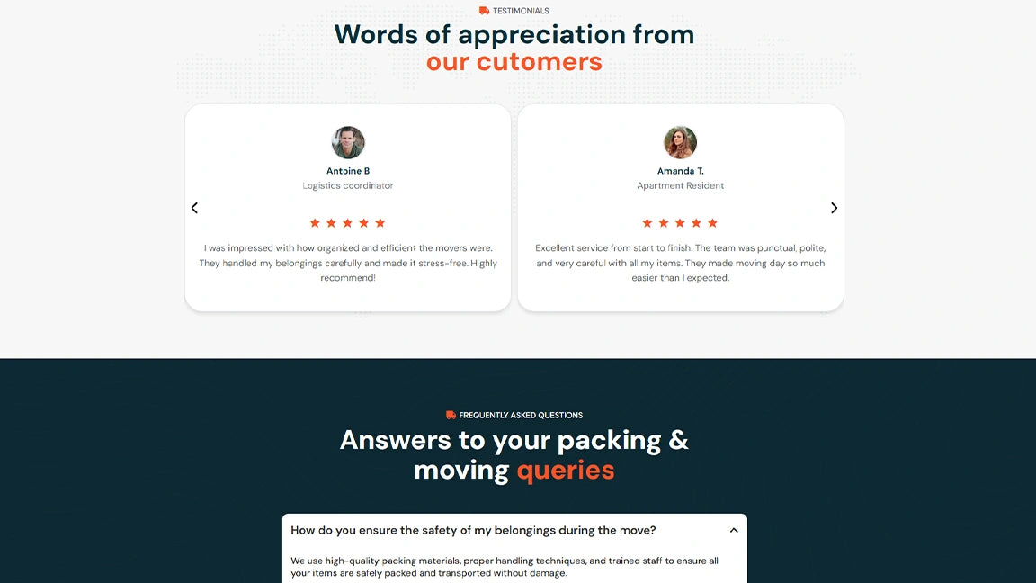 Packing & Relocation Funnel - Testimonials