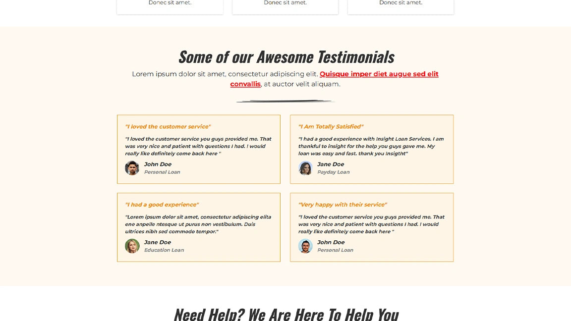 Awesome Testimonials - Personal Loan Application
