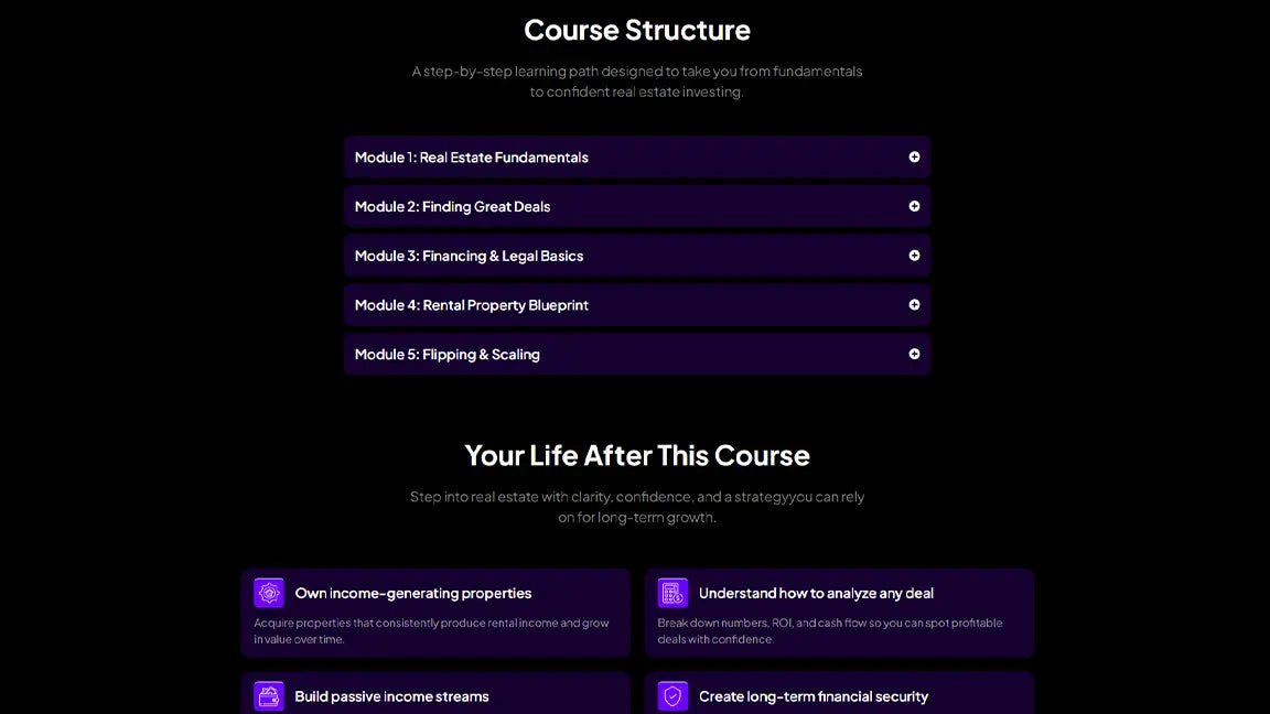 Real Estate Investing - Course Structure