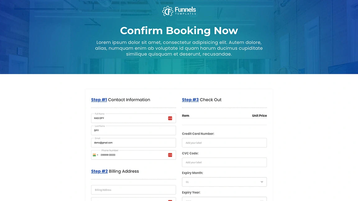 Sales Funnel for Coworking Space - Order Page