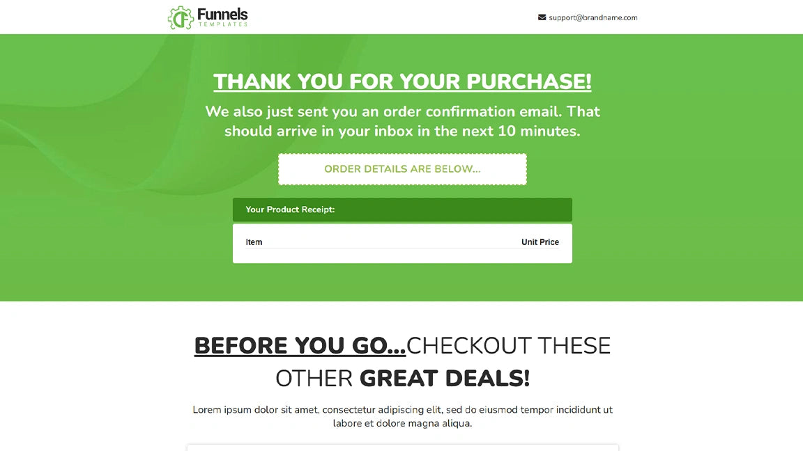 Sales Funnel for Ice Cream - Order Confirmation