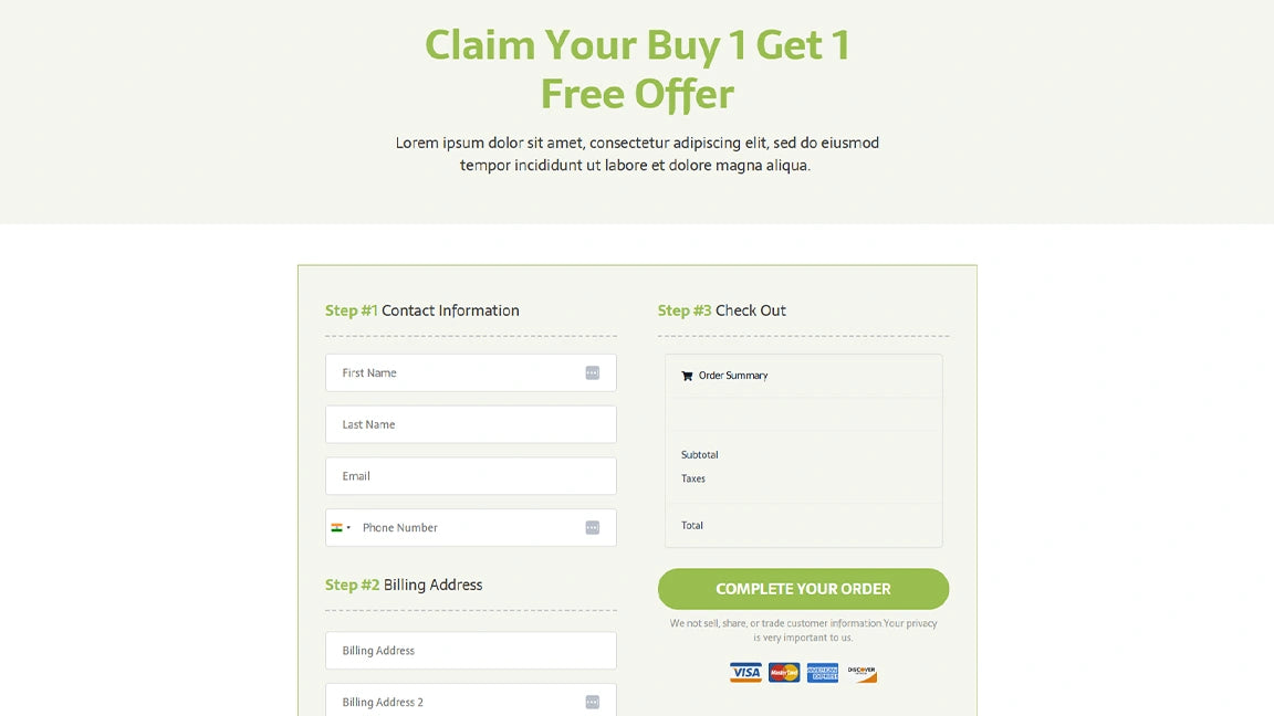 Sales Funnel for Nutrition & Wellness - Order Page