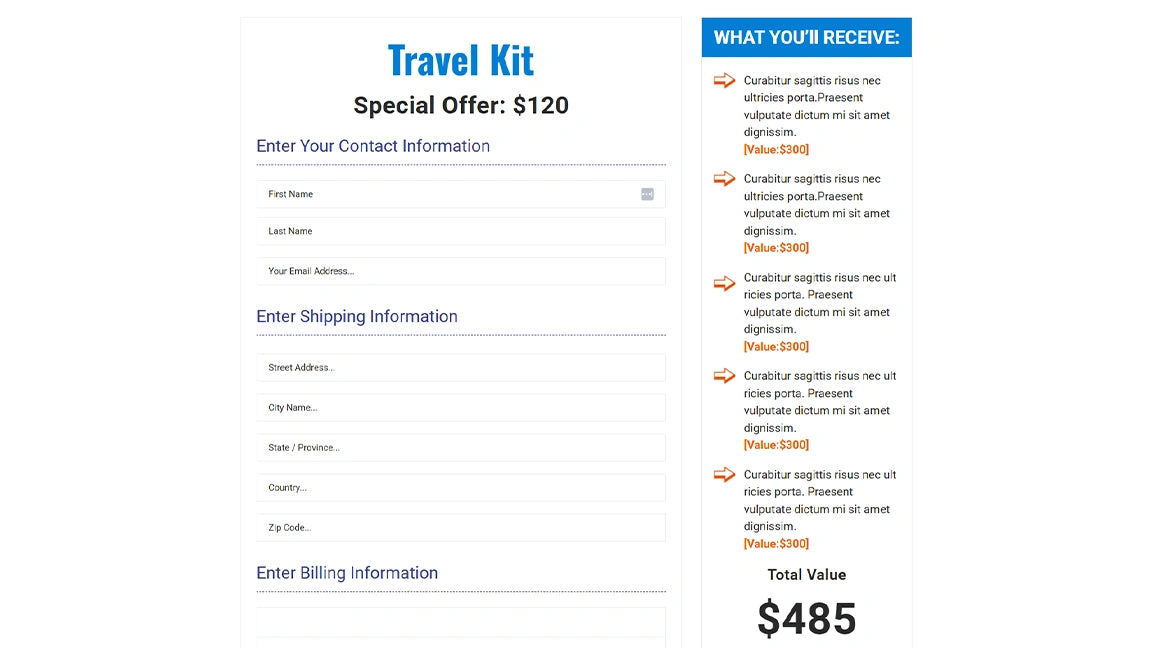 sales-funnel-for-travel-vacation-booking-order-page
