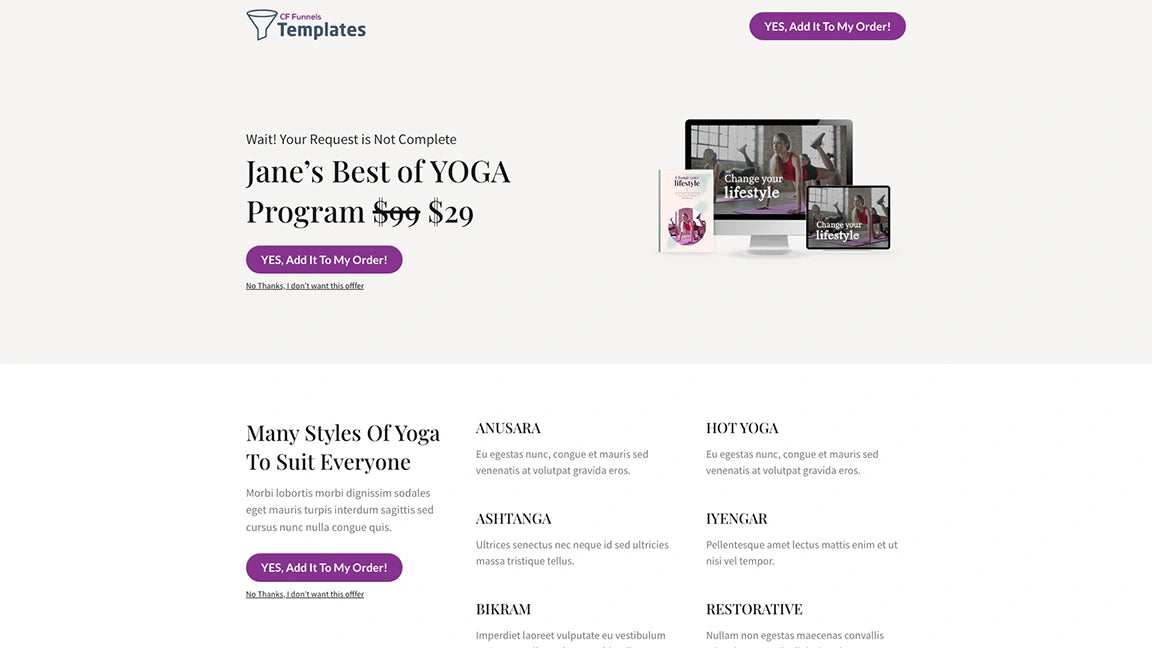 sales-funnel-for-yoga-fitness-program-Upsell-page