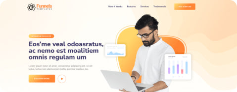 Preview banner showcasing a pre-built funnel for professional services with analytics visuals.