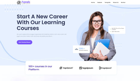 Preview banner showcasing a pre-built learning and online courses funnel for career development.
