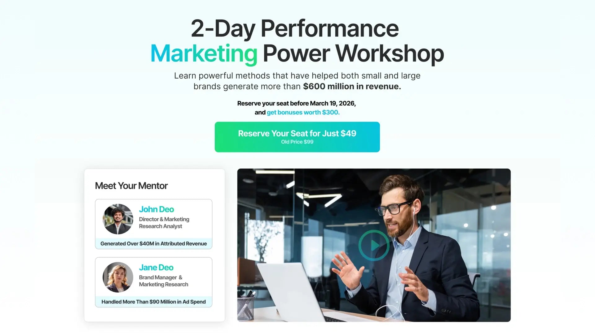 Webinar Funnel for Marketing Workshop - Landing