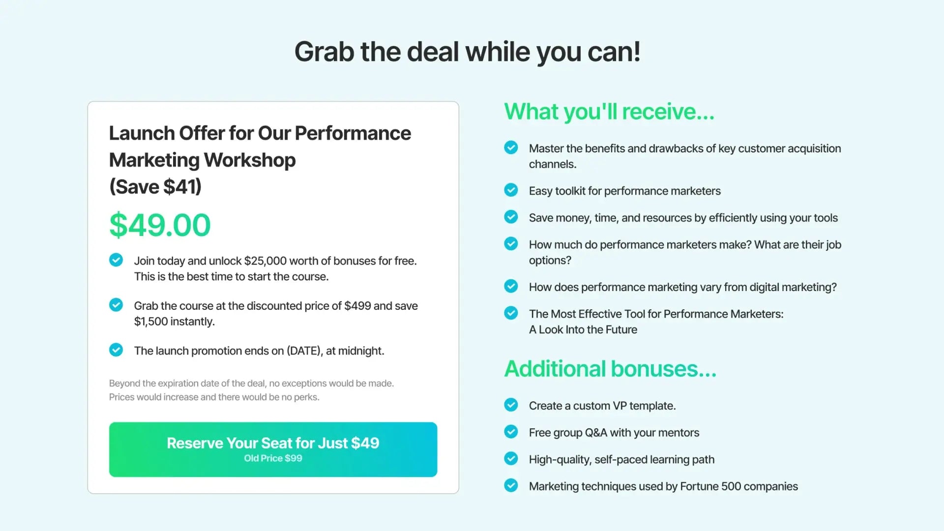 Webinar Funnel for Marketing Workshop - Grab the deal