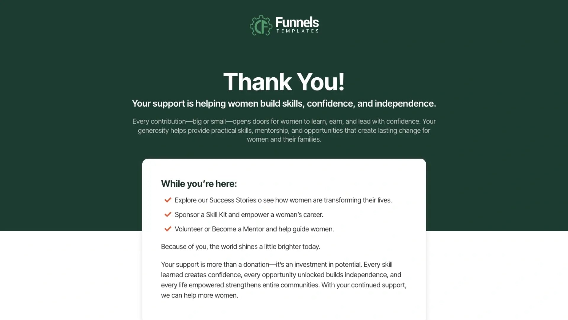 Women Empowerment & Skill Development Funnel - Thank You